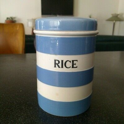 Rare Antique T.g. Green  England Cornish Kitchen Ware Blue Rice Jar Container