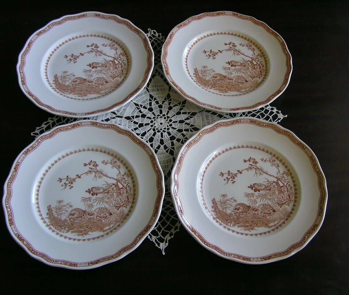 Set of 4 Furnivals England QUAIL Brown Dinner Plates