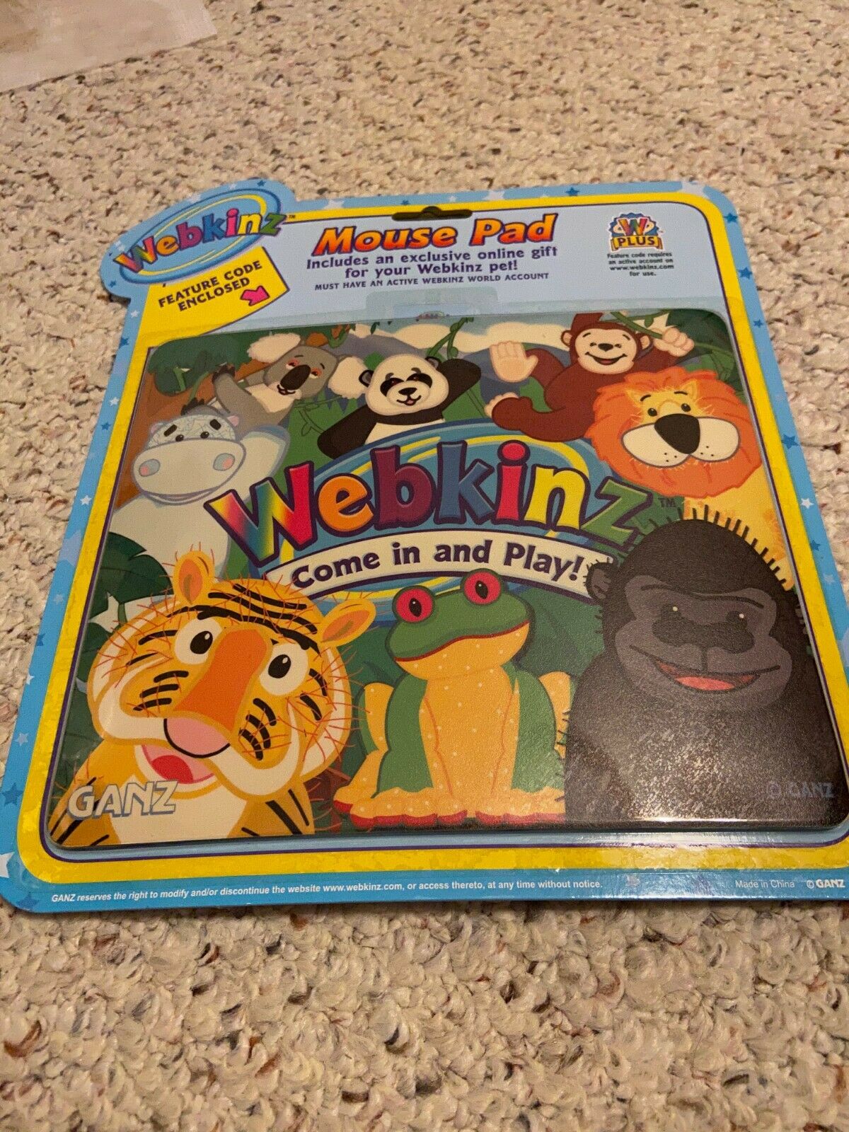 Nwt Webkinz Mouse Pad With Code Features Gorilla, Tiger, Hippo: Sealed With Code