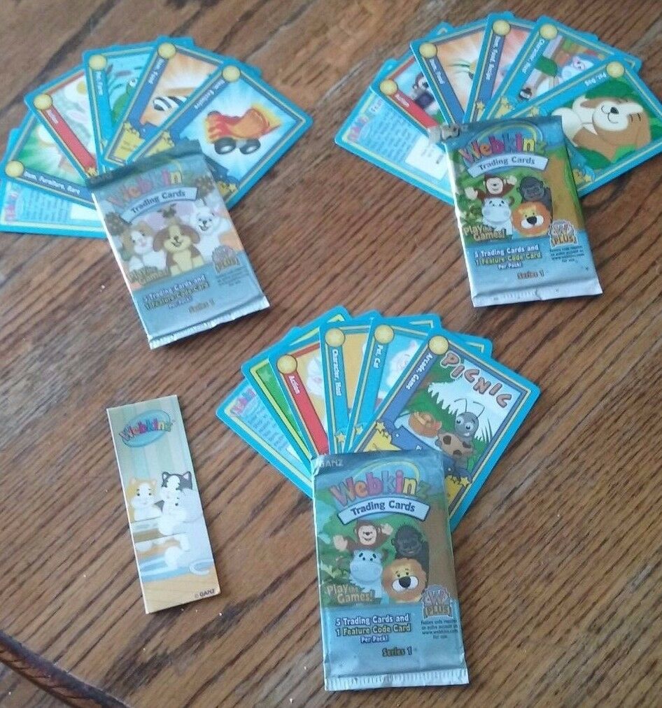Webkinz Trading Cards Series One - 3 Open Packs - Feature Codes + Cats Bookmark