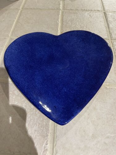 Maryse Boxer Blue Heart Plate Hand Painted Stoneware Honiton Pottery England